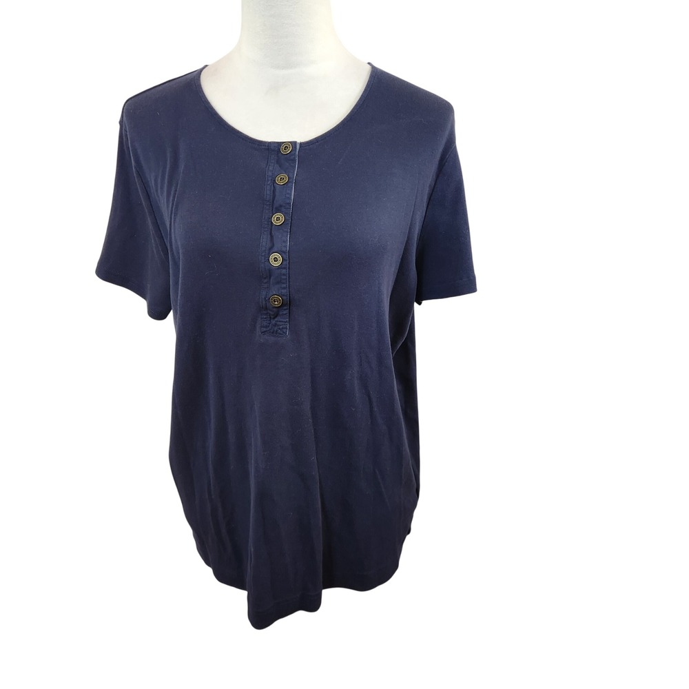 Ralph Lauren Womens Navy Blue Short Sleeve Henley T Shirt Size 2X